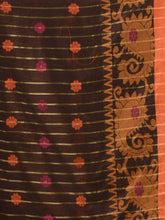 Load image into Gallery viewer, Brown Cotton Handwoven Saree With Paisley Border