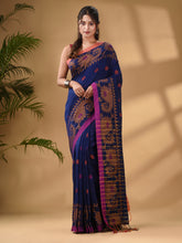 Load image into Gallery viewer, Royal Blue Cotton Handwoven Saree With Paisley Border