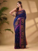 Load image into Gallery viewer, Royal Blue Cotton Handwoven Saree With Paisley Border