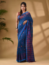 Load image into Gallery viewer, Sapphire Blue Cotton Handwoven Saree With Paisley Border