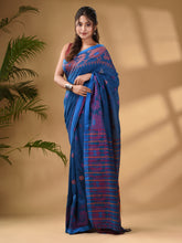 Load image into Gallery viewer, Sapphire Blue Cotton Handwoven Saree With Paisley Border