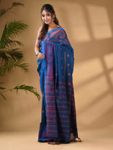 Load image into Gallery viewer, Sapphire Blue Cotton Handwoven Saree With Paisley Border