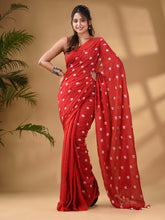 Load image into Gallery viewer, Red Cotton Handwoven Soft Saree With Floral Motifs