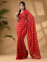 Load image into Gallery viewer, Red Cotton Handwoven Soft Saree With Floral Motifs