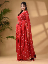 Load image into Gallery viewer, Red Cotton Handwoven Soft Saree With Floral Motifs