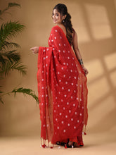 Load image into Gallery viewer, Red Cotton Handwoven Soft Saree With Floral Motifs