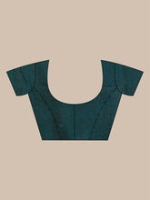 Load image into Gallery viewer, Teal Cotton Handwoven Soft Saree With Floral Motifs