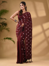 Load image into Gallery viewer, Maroon Cotton Handwoven Soft Saree With Floral Motifs