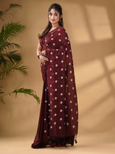 Load image into Gallery viewer, Maroon Cotton Handwoven Soft Saree With Floral Motifs