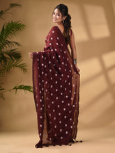Load image into Gallery viewer, Maroon Cotton Handwoven Soft Saree With Floral Motifs