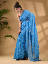 Load image into Gallery viewer, Sky Blue Cotton Handwoven Soft Saree With Floral Motifs