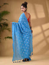 Load image into Gallery viewer, Sky Blue Cotton Handwoven Soft Saree With Floral Motifs