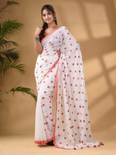 Load image into Gallery viewer, White Cotton Handwoven Soft Saree With Floral Motifs