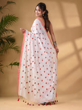 Load image into Gallery viewer, White Cotton Handwoven Soft Saree With Floral Motifs