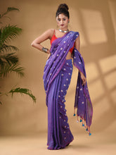 Load image into Gallery viewer, Lilac Cotton Handwoven Soft Saree With Floral Motifs