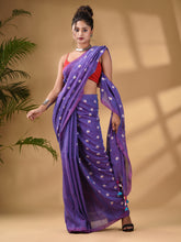 Load image into Gallery viewer, Lilac Cotton Handwoven Soft Saree With Floral Motifs