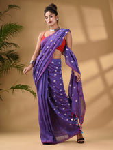 Load image into Gallery viewer, Lilac Cotton Handwoven Soft Saree With Floral Motifs