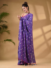 Load image into Gallery viewer, Lilac Cotton Handwoven Soft Saree With Floral Motifs
