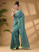 Load image into Gallery viewer, Sea Green Cotton Handwoven Soft Saree With Floral Motifs