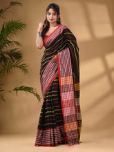 Load image into Gallery viewer, Black Cotton Handwoven Saree With Texture Border