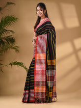 Load image into Gallery viewer, Black Cotton Handwoven Saree With Texture Border