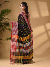 Load image into Gallery viewer, Black Cotton Handwoven Saree With Texture Border