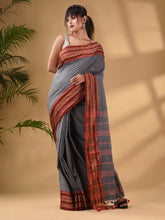 Load image into Gallery viewer, Grey Cotton Handwoven Saree With Texture Border