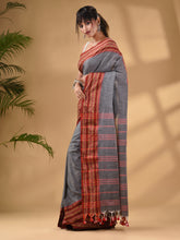 Load image into Gallery viewer, Grey Cotton Handwoven Saree With Texture Border