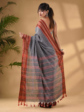 Load image into Gallery viewer, Grey Cotton Handwoven Saree With Texture Border