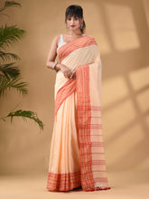 Load image into Gallery viewer, Cream Cotton Handwoven Saree With Texture Border