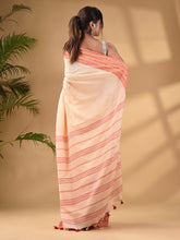 Load image into Gallery viewer, Cream Cotton Handwoven Saree With Texture Border