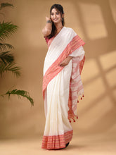Load image into Gallery viewer, Baby White Cotton Handwoven Saree With Texture Border