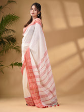 Load image into Gallery viewer, Baby White Cotton Handwoven Saree With Texture Border