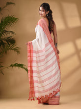 Load image into Gallery viewer, Baby White Cotton Handwoven Saree With Texture Border