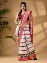 Load image into Gallery viewer, White Cotton Handwoven Saree With Texture Border
