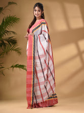 Load image into Gallery viewer, White Cotton Handwoven Saree With Texture Border