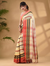 Load image into Gallery viewer, Light Yellow Cotton Handwoven Saree With Texture Border