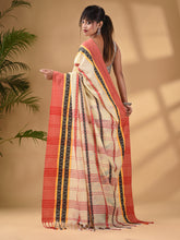 Load image into Gallery viewer, Light Yellow Cotton Handwoven Saree With Texture Border