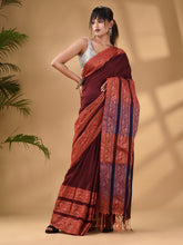 Load image into Gallery viewer, Maroon Cotton Handwoven Soft Saree With Paisley Border