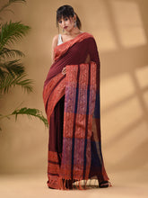 Load image into Gallery viewer, Maroon Cotton Handwoven Soft Saree With Paisley Border
