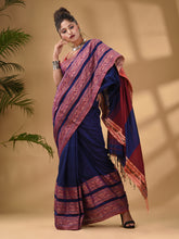 Load image into Gallery viewer, Blue Cotton Handwoven Soft Saree With Paisley Border