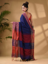 Load image into Gallery viewer, Blue Cotton Handwoven Soft Saree With Paisley Border