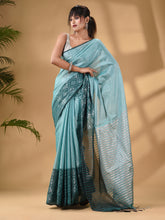 Load image into Gallery viewer, Teal Tissue Handwoven Saree With Texture Border