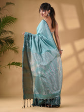 Load image into Gallery viewer, Teal Tissue Handwoven Saree With Texture Border
