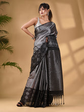 Load image into Gallery viewer, Black Tissue Handwoven Saree With Texture Border