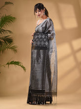 Load image into Gallery viewer, Black Tissue Handwoven Saree With Texture Border