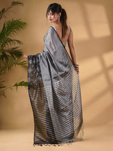 Load image into Gallery viewer, Black Tissue Handwoven Saree With Texture Border