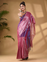Load image into Gallery viewer, Blue And Pink Tissue Handwoven Soft Saree