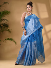 Load image into Gallery viewer, Blue Tissue Handwoven Soft Saree