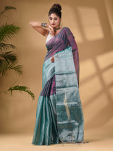 Load image into Gallery viewer, Teal And Purple Tissue Handwoven Soft Saree